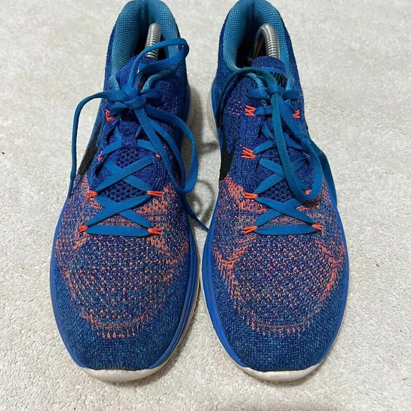 Nike Flyknit Lunar 3 Mens Blue Sneaker Running Shoes 9.5 Lace Up Low Top - Picture 3 of 11